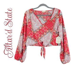 Altar'd State Red and Blue Boho Blouse